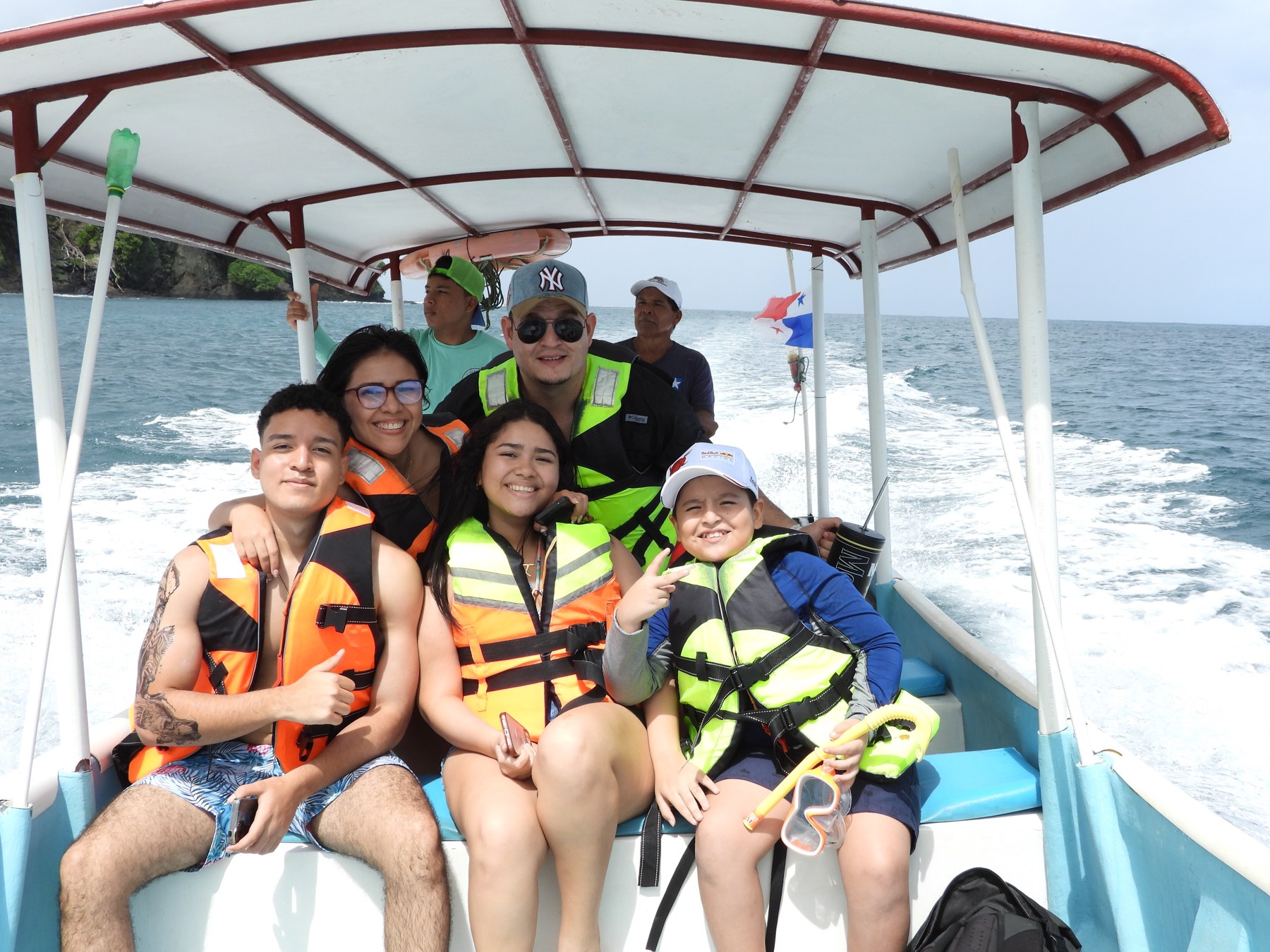 Guests wearing life jackets on a boat during the Cebaco Island tour